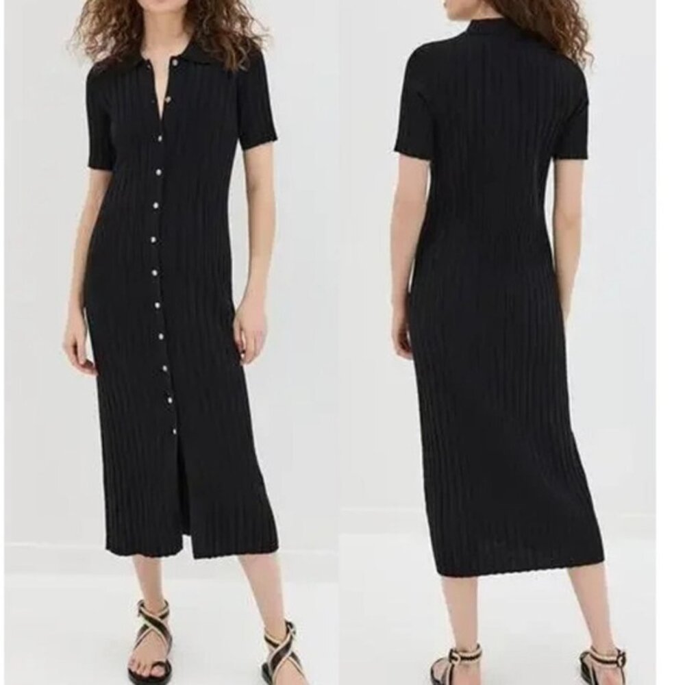 Elegant Black Button-Down Midi Dress